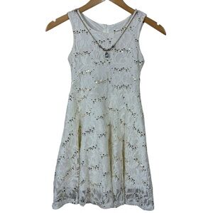 Knitworks White Sequin Lace Sparkle Mini Dress Girls Size 8